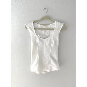 Free People We The Free Ivory Ribbed Boss Babe Tank Top (Size L)